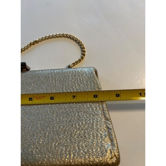 Vintage Women's Evening Clutch Bag Gold Glitter With Chain - Picture 5 of 9